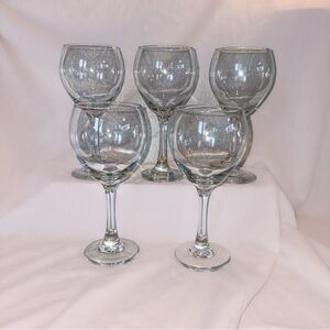 Vintage Clear Glass Goblets Set of 5 | 12oz Wine Glasses
